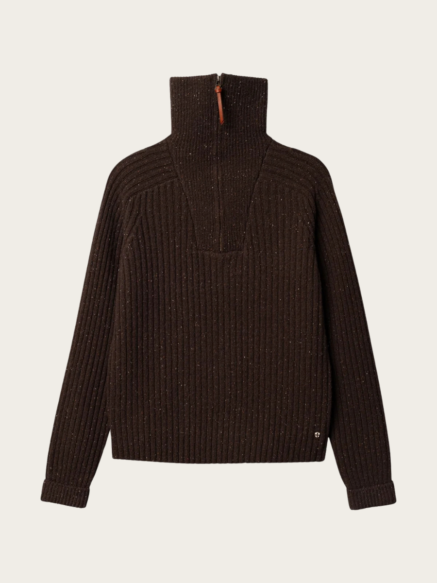 CALLUM ZIP KNIT CARDIGAN, HOT FUDGE BROWN