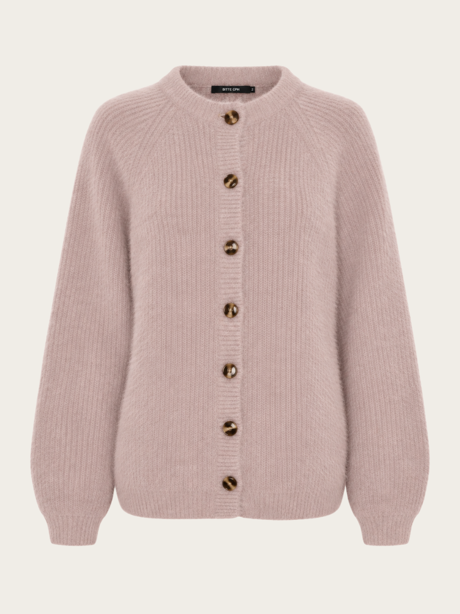 NINA RACCOON CARDIGAN, POWDER PINK