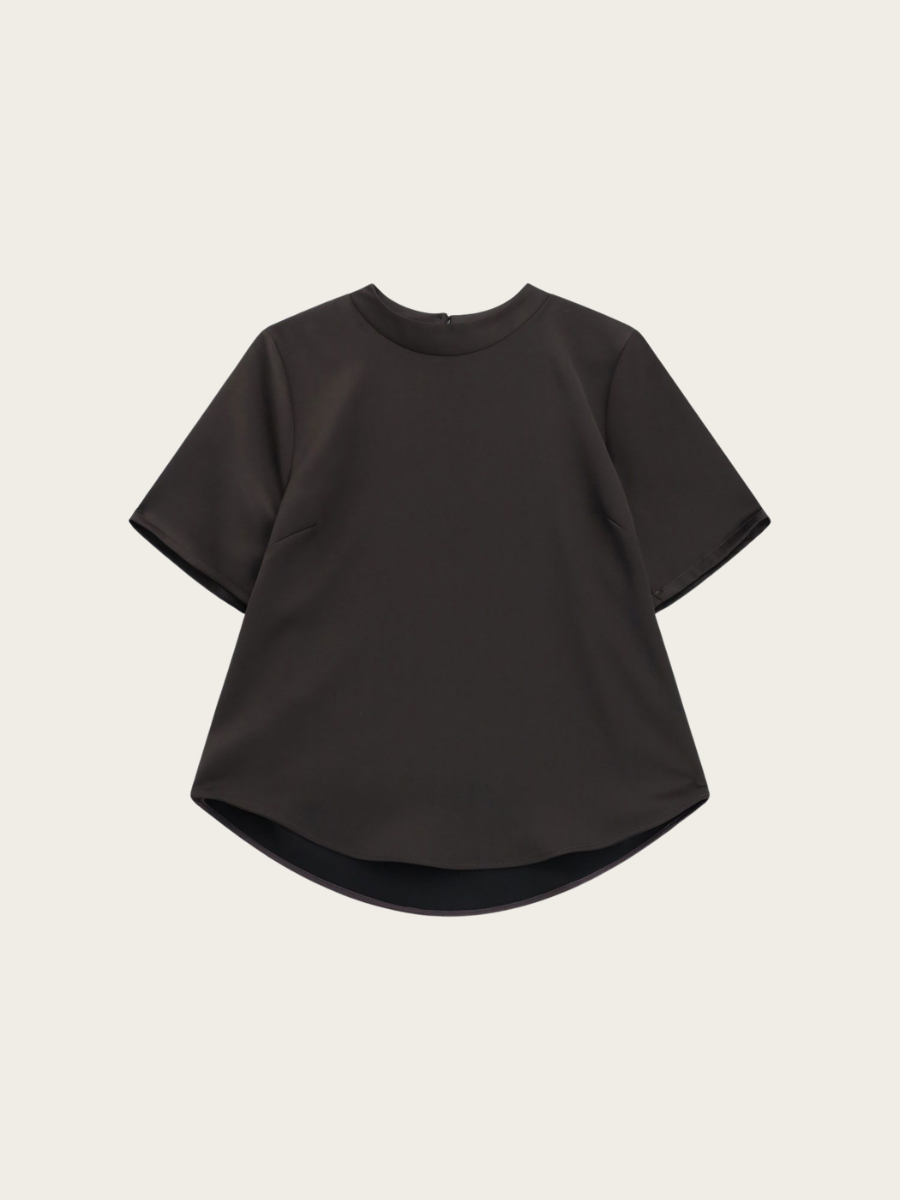 SHORT SLEEVED BLOUSE, DARK COFFEE