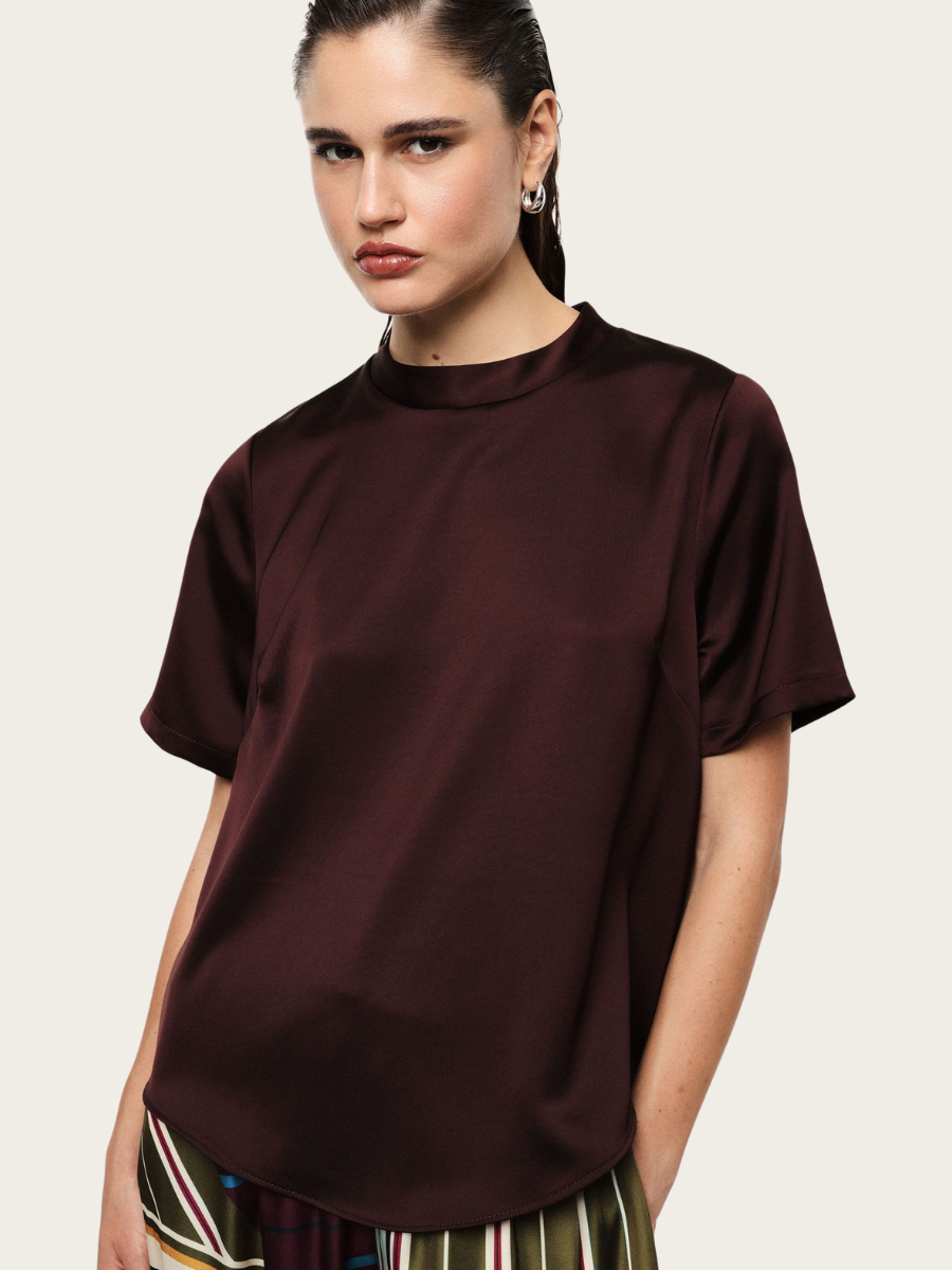 SHORT SLEEVED BLOUSE, PLUM NOIR
