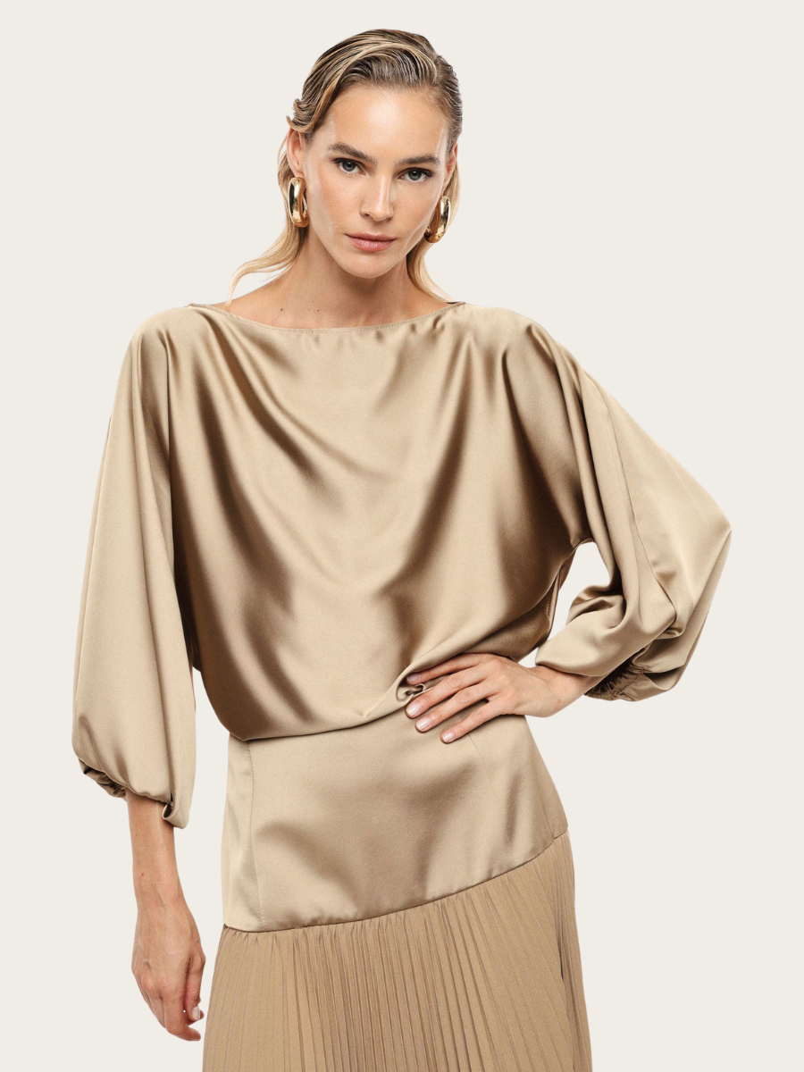 WIDE FIT BOAT-NK BLOUSE, BEIGE
