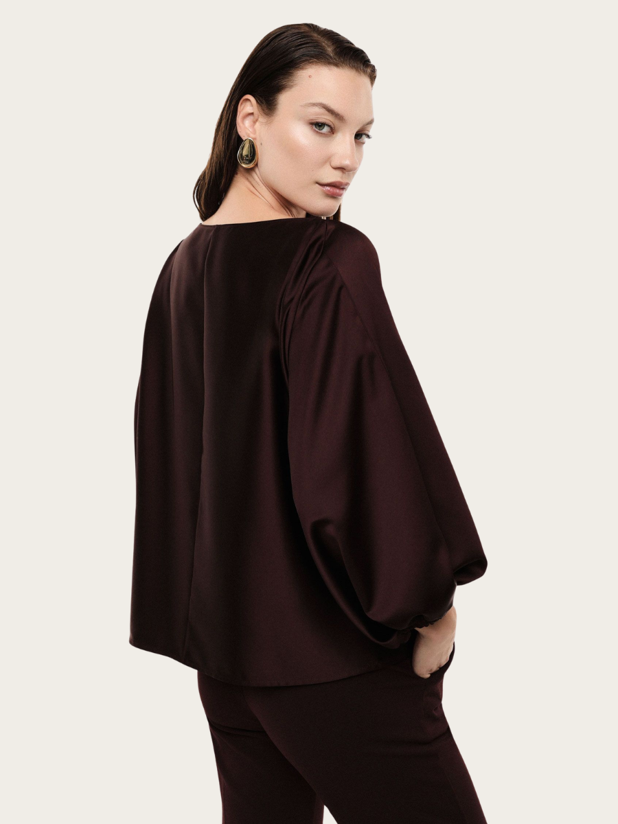 WIDE FIT BOAT-NK BLOUSE, PLUM NOIR