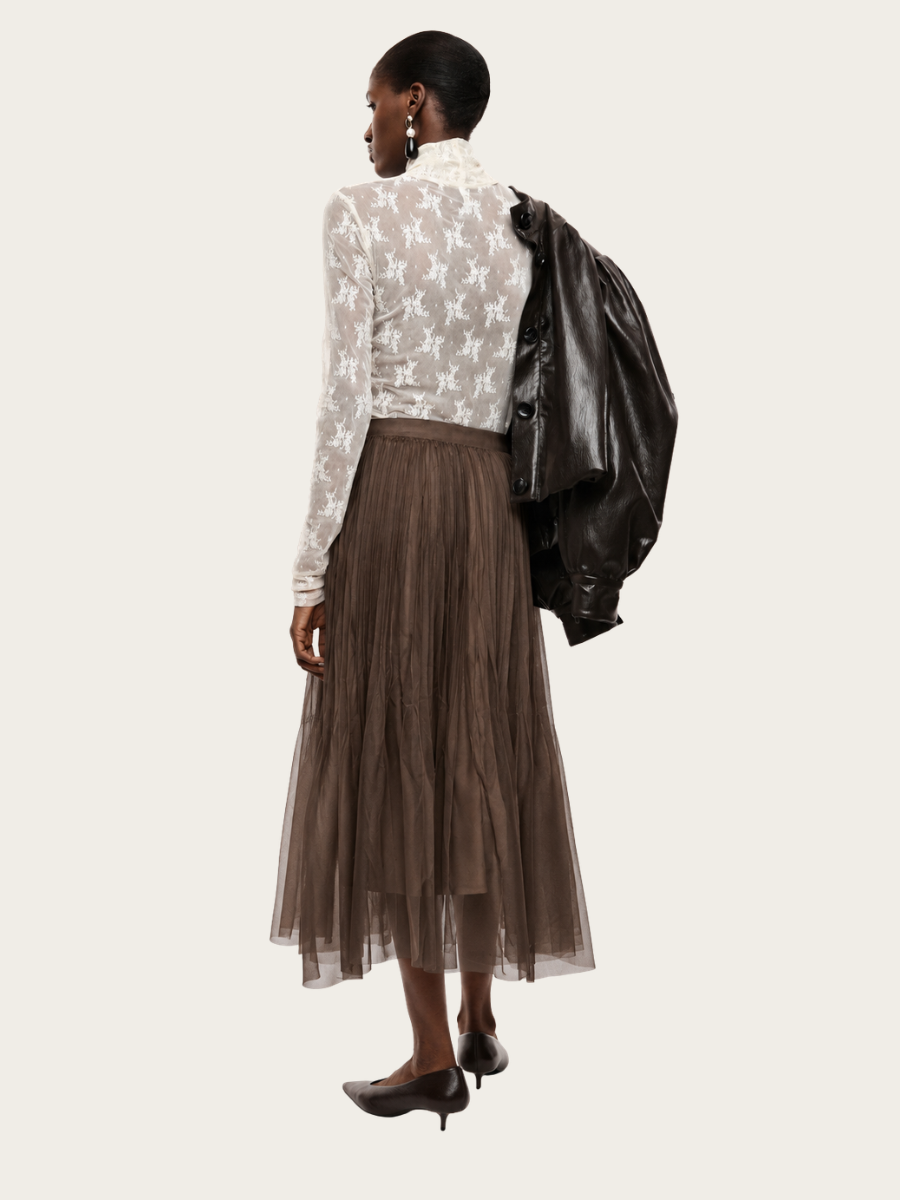 MID-LENGTH PLEATED SKIRT, CIOCCOLATO