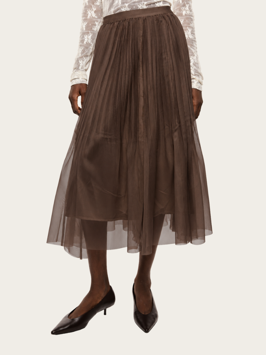 MID-LENGTH PLEATED SKIRT, CIOCCOLATO