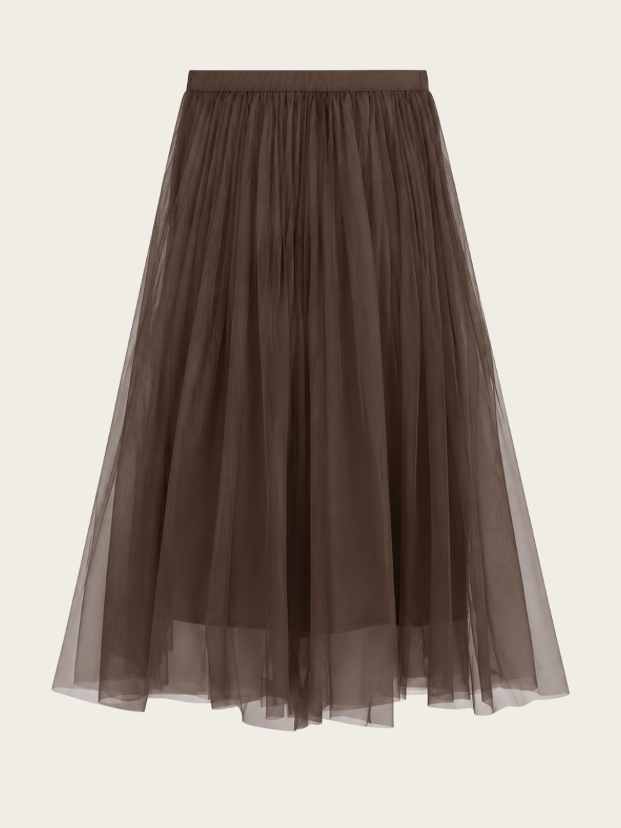 MID-LENGTH PLEATED SKIRT, CIOCCOLATO