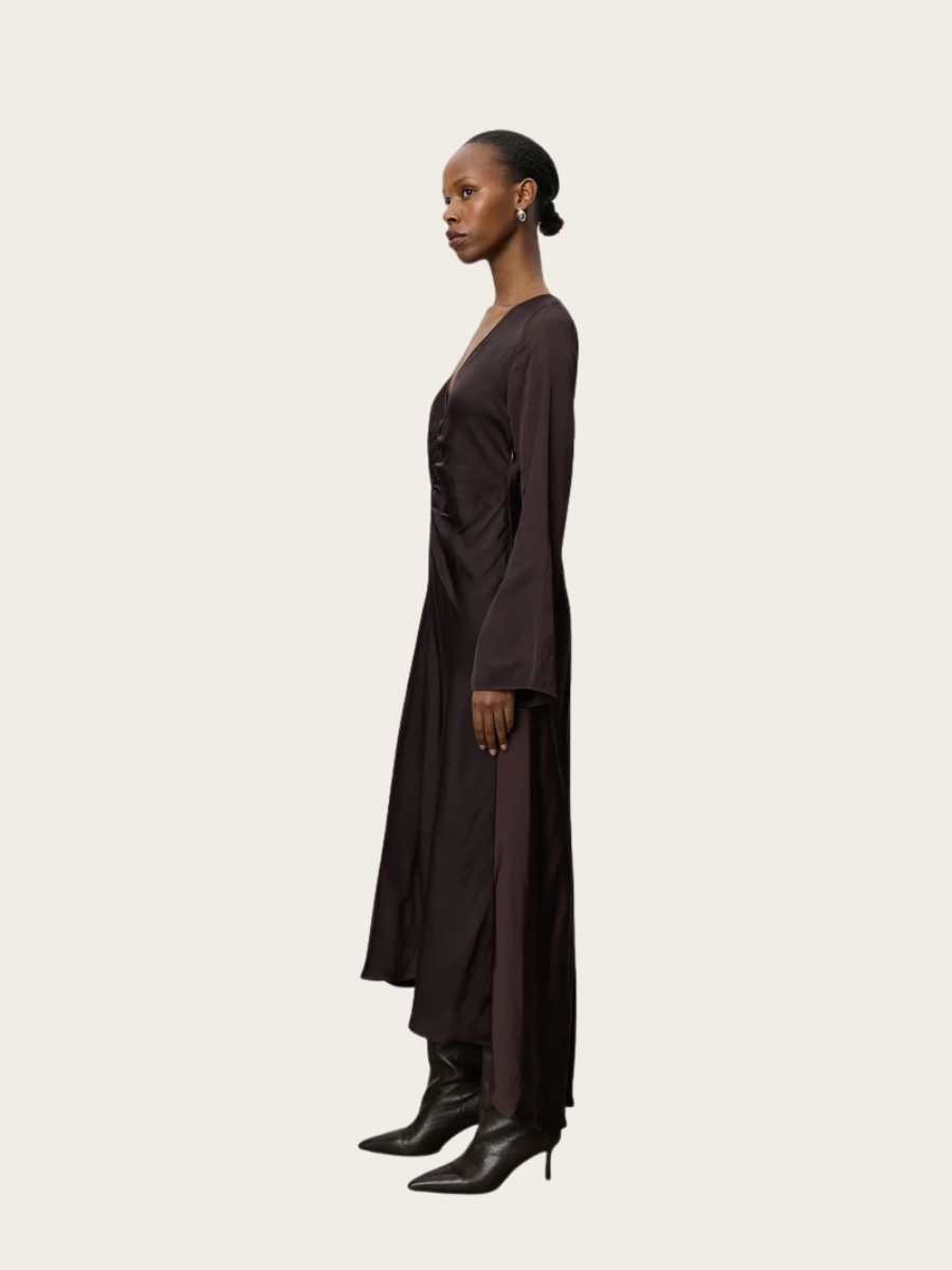 MALY V-NECK DRESS, DARK PLUM
