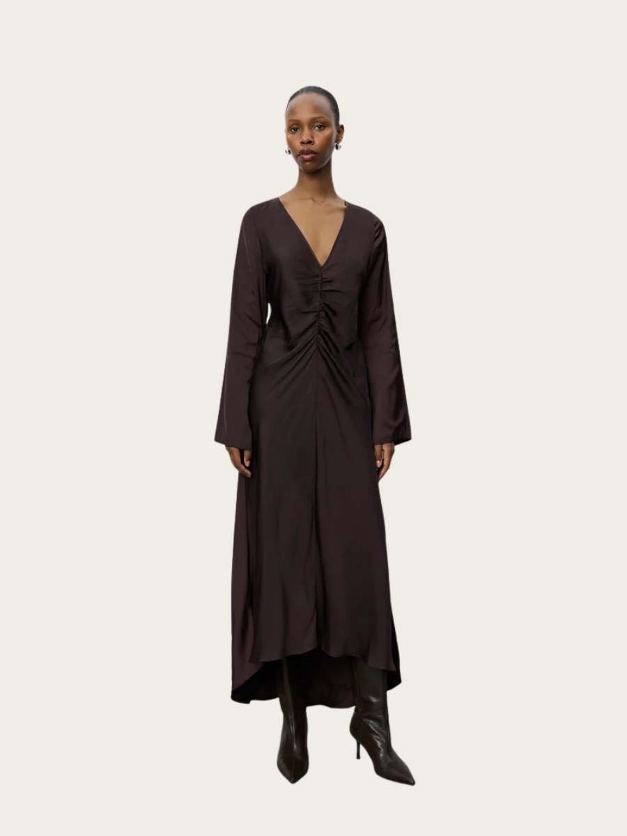 MALY V-NECK DRESS, DARK PLUM