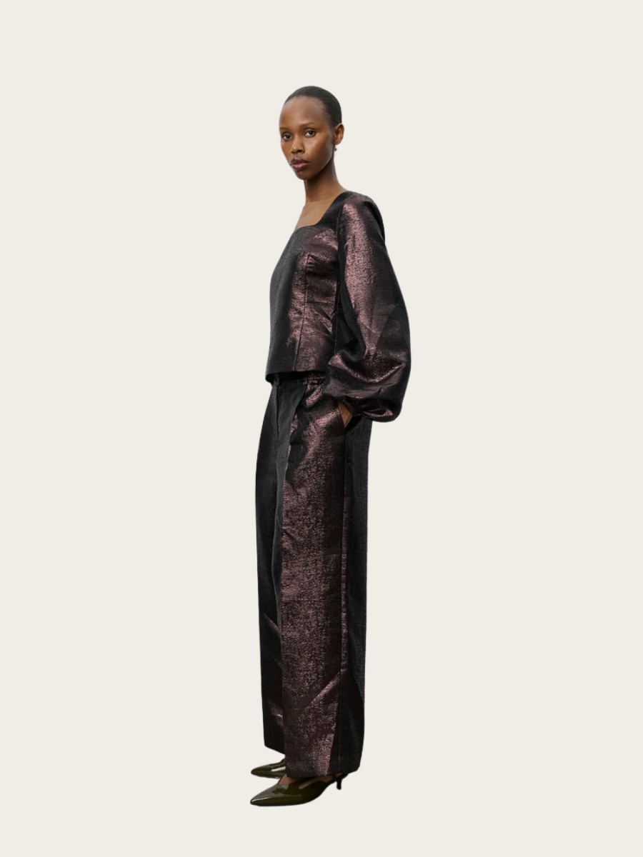 HANNE JACQUARD TROUSERS, DARK PLUM