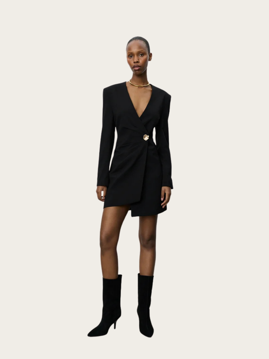 AMIRA MINI WRAP DRESS, BLACK