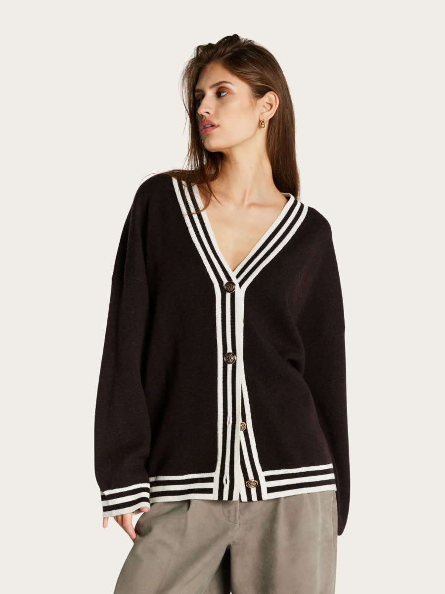 CHALINA SIRA KNIT CARDIGAN, DARK BROWN
