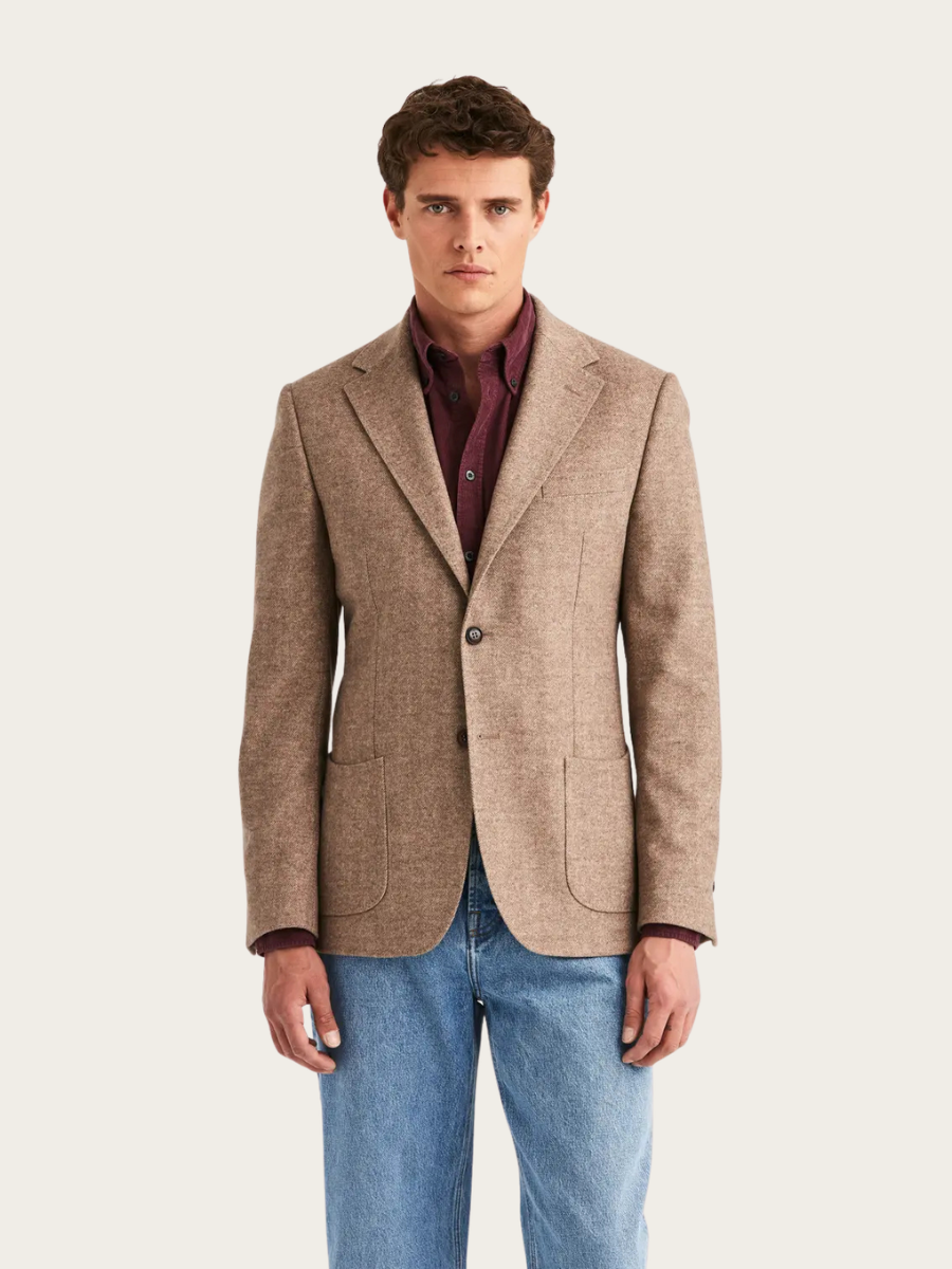 SOFT HERRINGBONE BLAZER JACKET, KHAKI