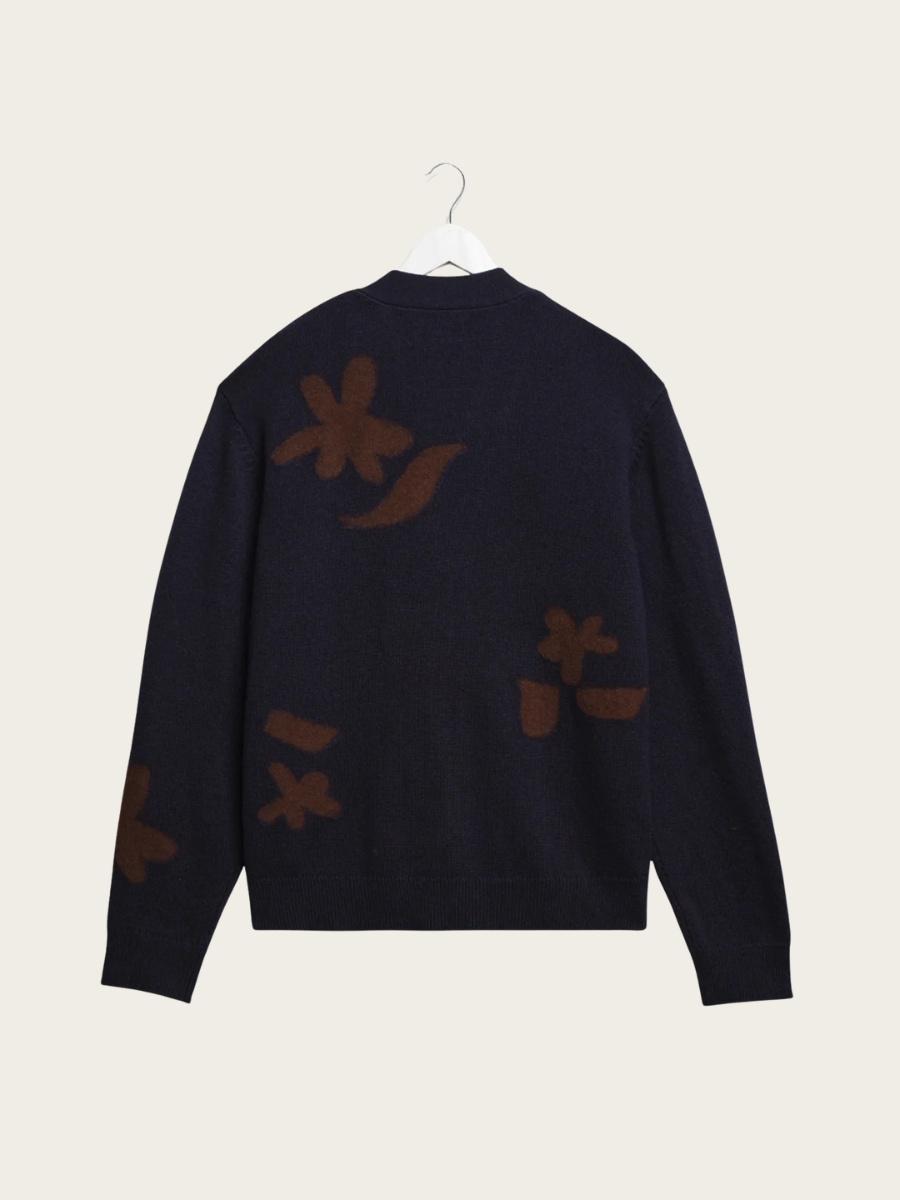WALKER FELTED APPLIQUE KNIT CARDIGAN, NAVY