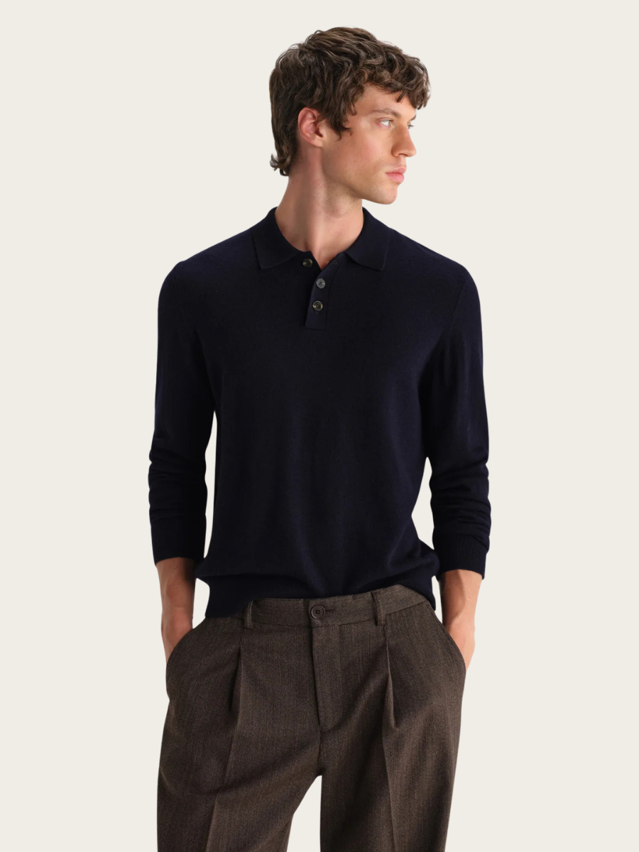 LAWRIE L/S KNITTED POLO, NAVY