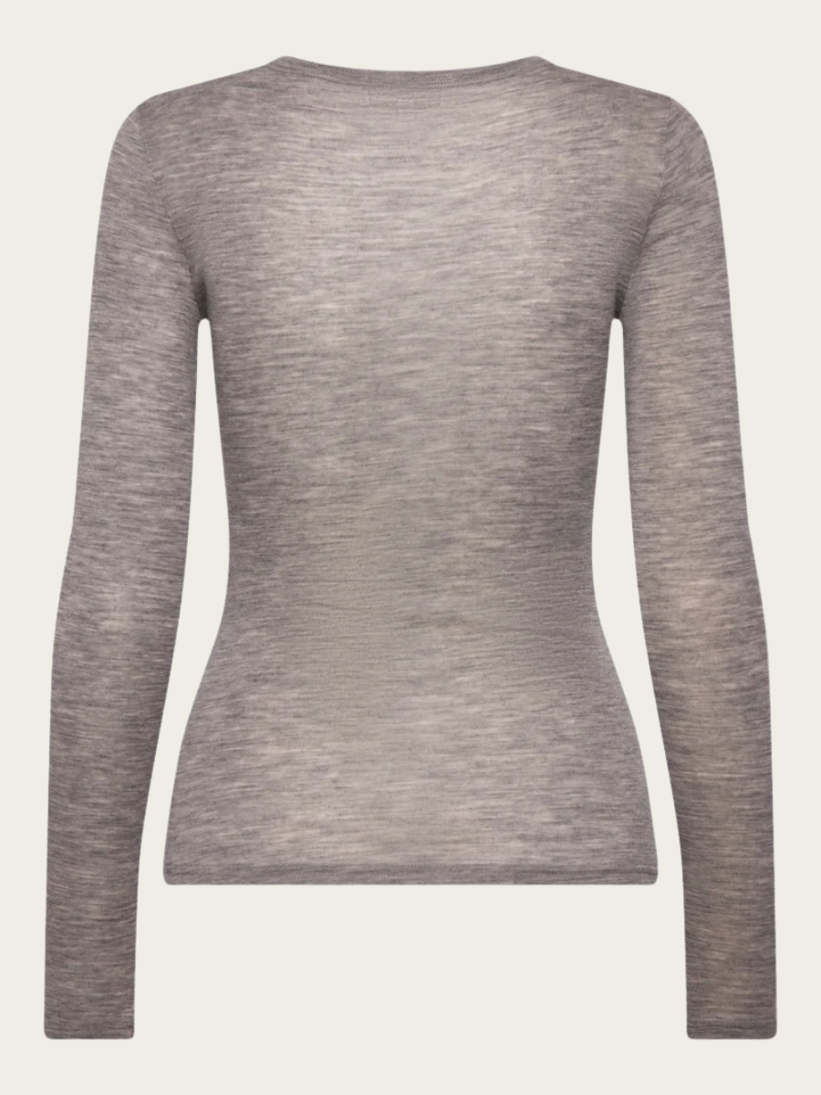 SARA CASHMERE BLEND LS BLOUSE, LIGHT GREY MELANGE