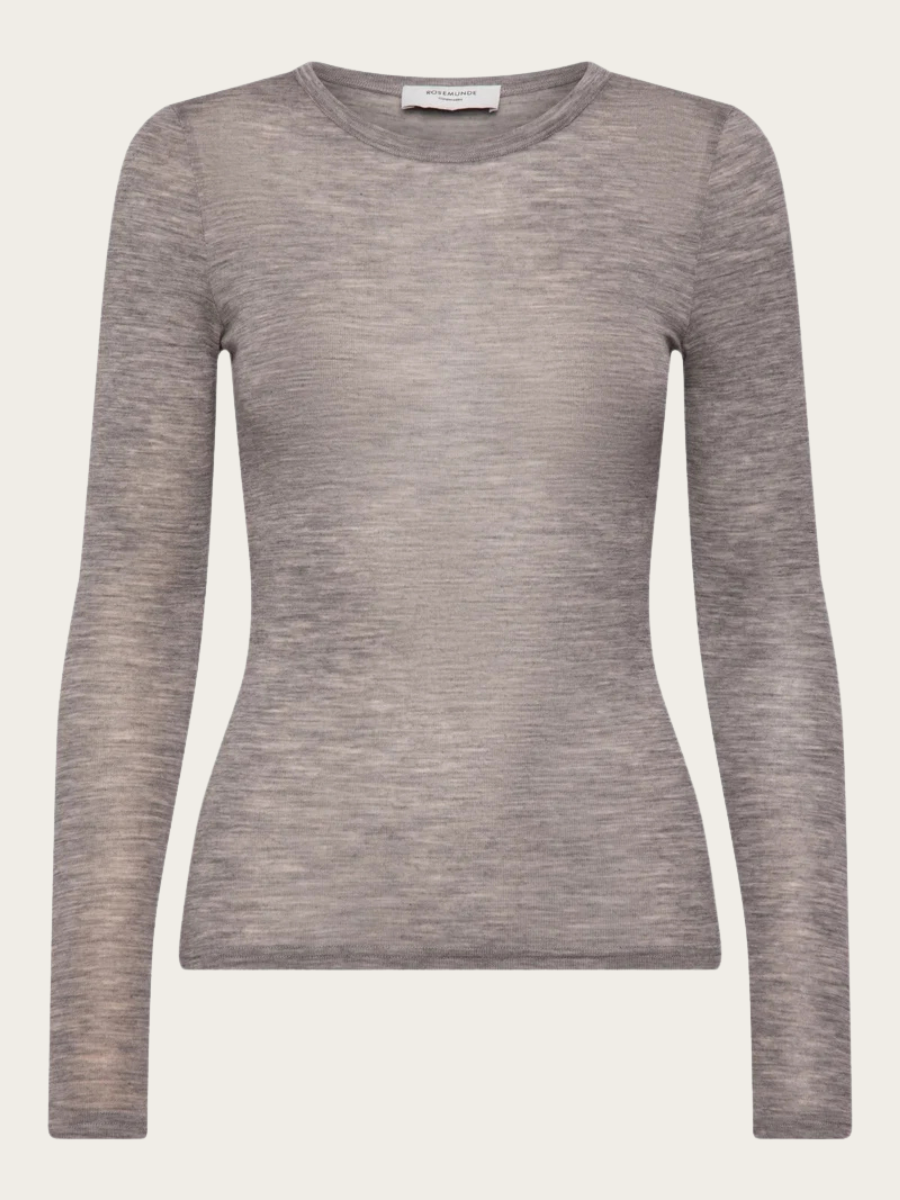 SARA CASHMERE BLEND LS BLOUSE, LIGHT GREY MELANGE