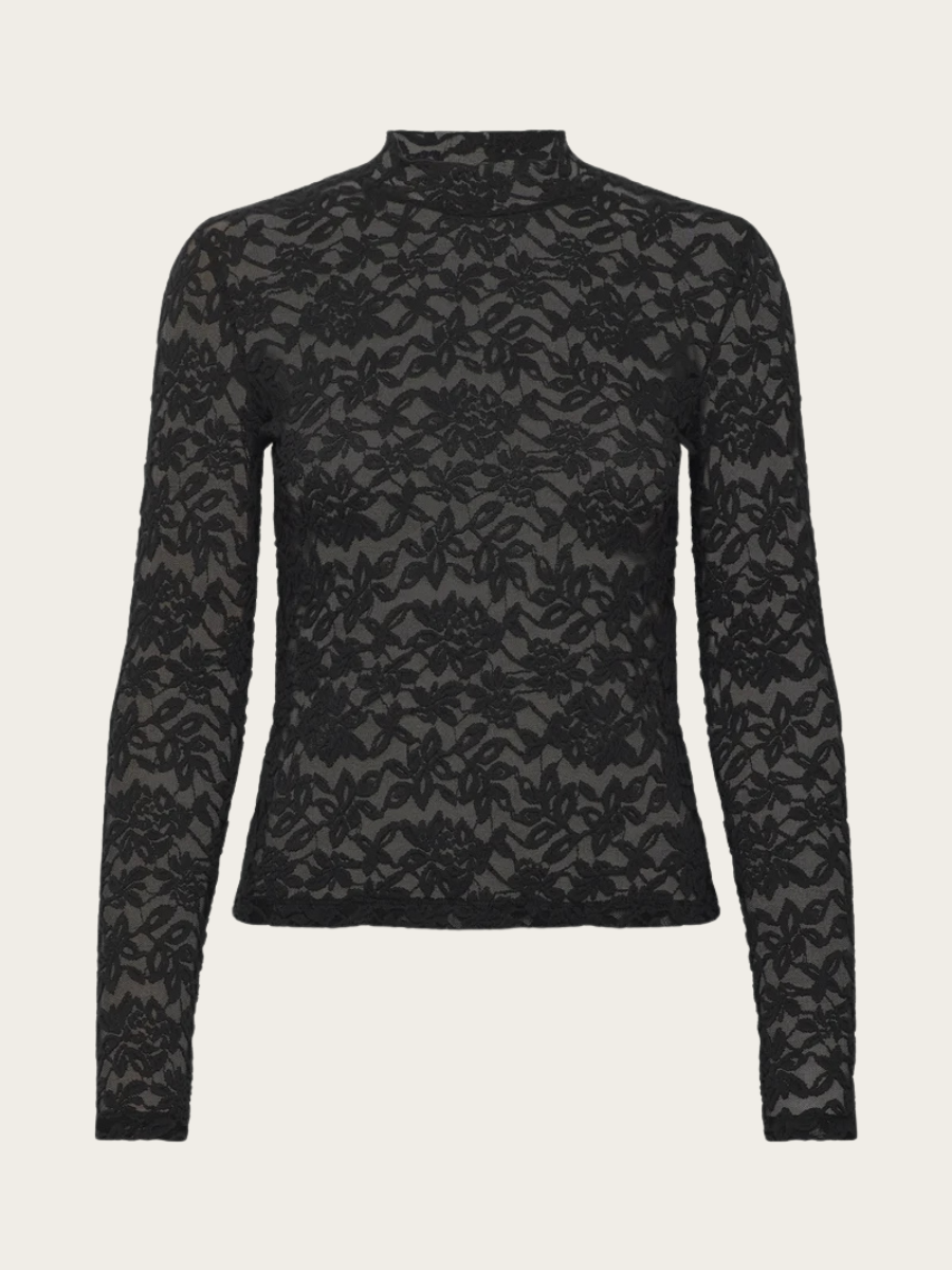 DELICIA LS TURTLENECK BLOUSE, BLACK