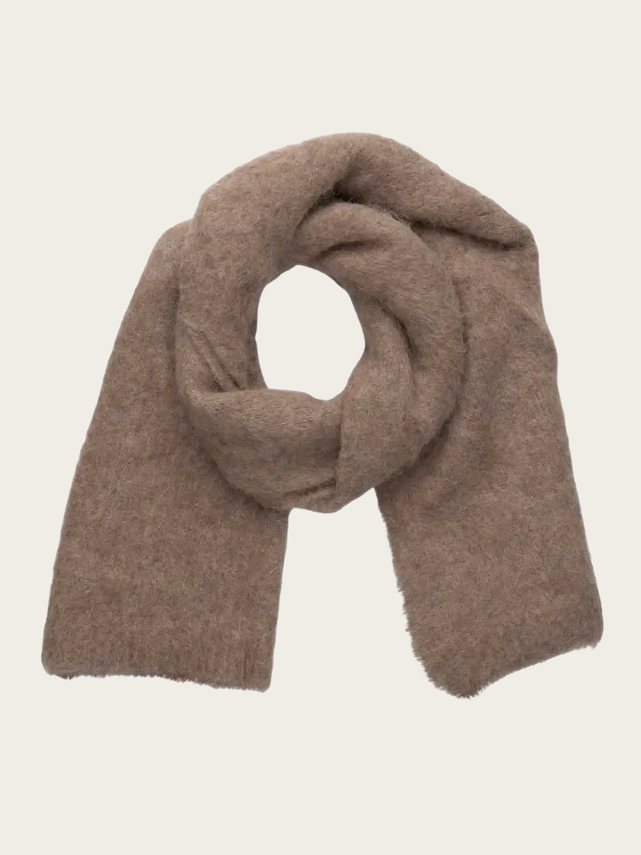 FURRY ALPACA SCARF, BROWN GREY MELANGE