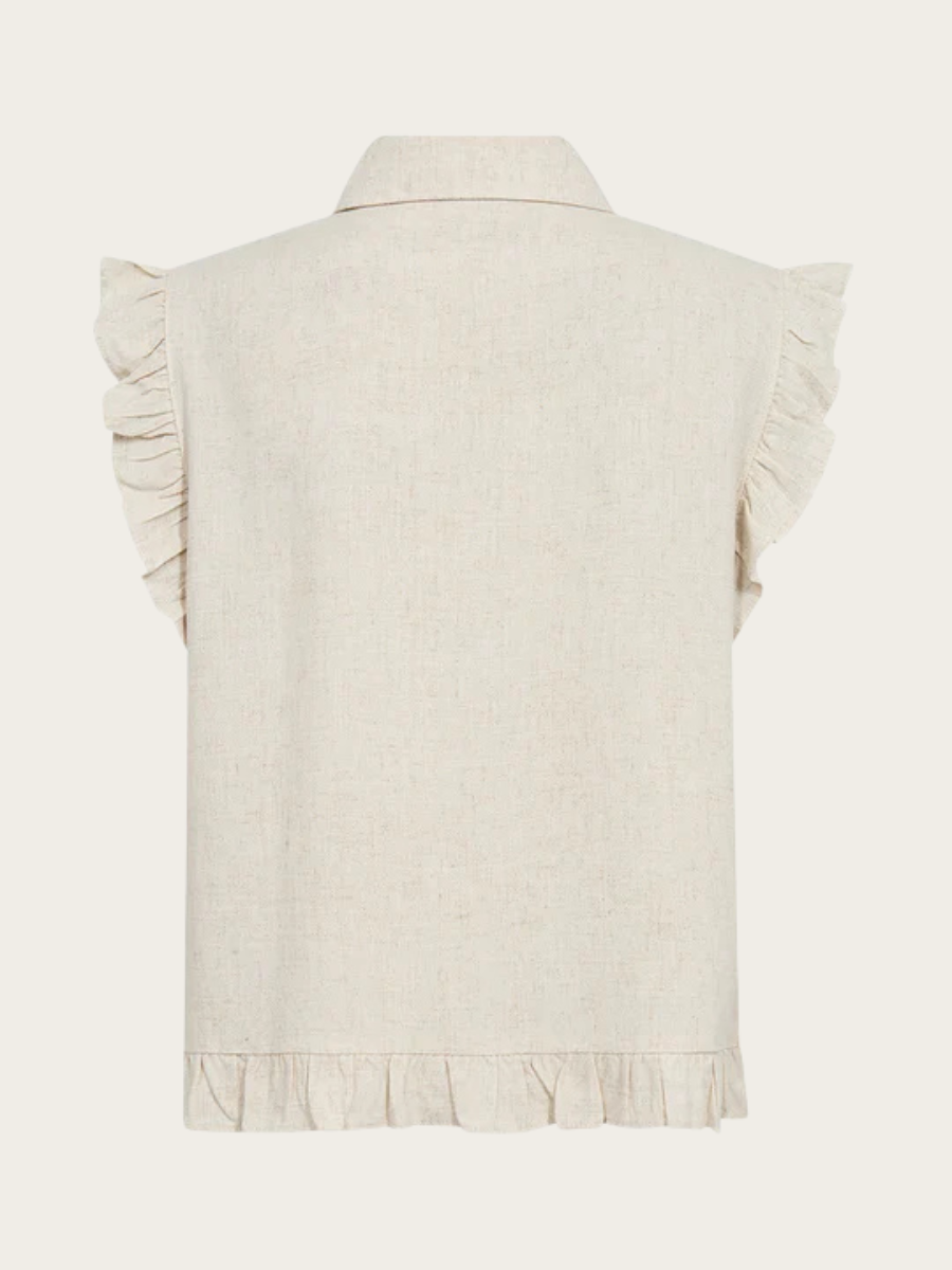 MILES FLOUNCE TOP, OYSTER WHITE MELANGE