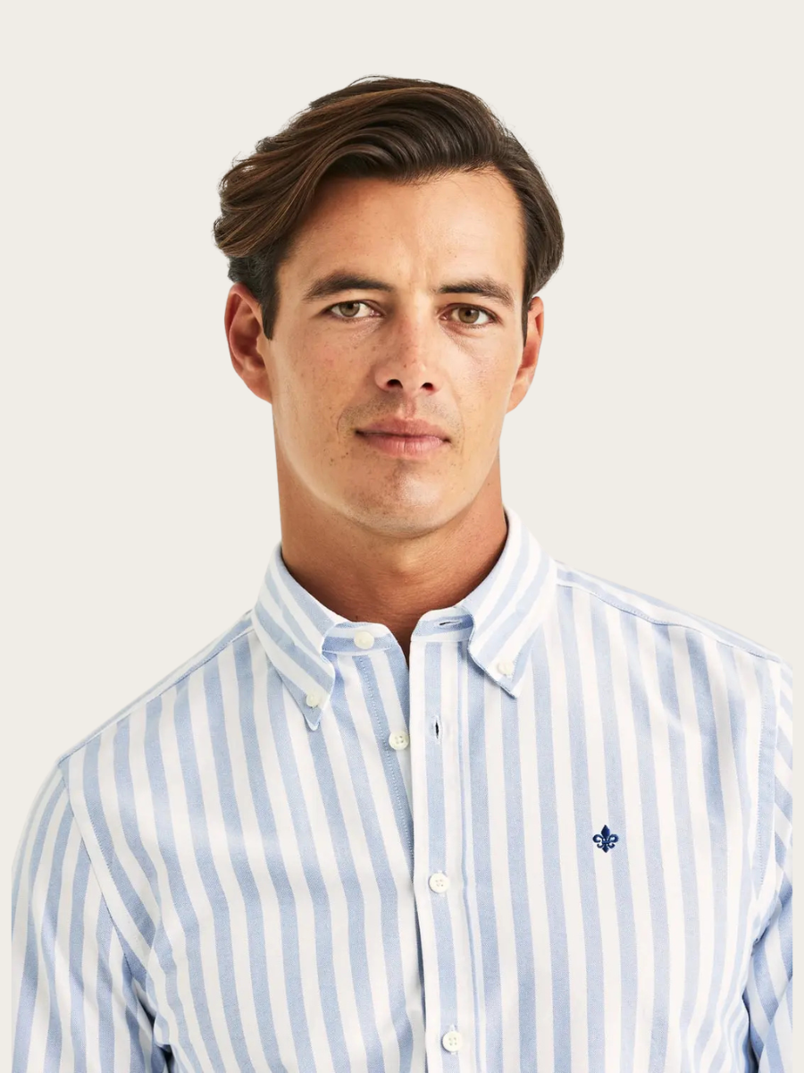 DOUGLAS OXFORD STRIPE SHIRT, SLIM, LIGHT BLUE