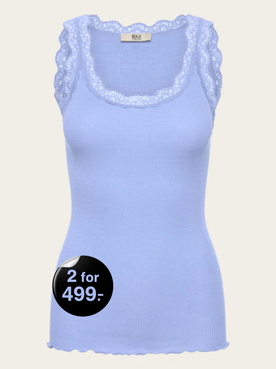 BALTA MODAL SL LACE U NECK TOP, BEL AIR BLUE