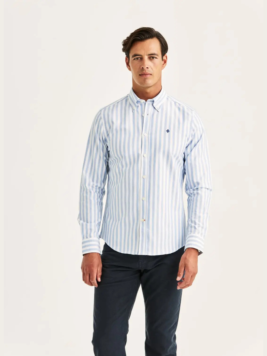 DOUGLAS OXFORD STRIPE SHIRT, SLIM, LIGHT BLUE
