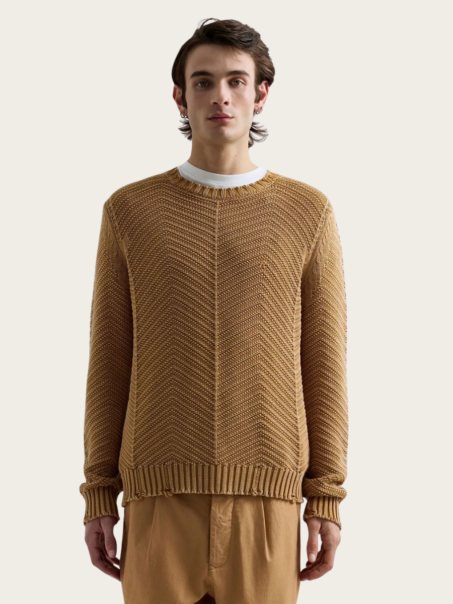 COTTON SWEATER W/RIPS, SAND DESERT
