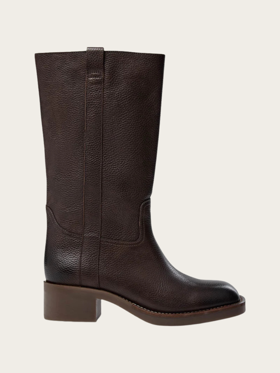 JOLENE LEATHER BOOT, DARK BROWN