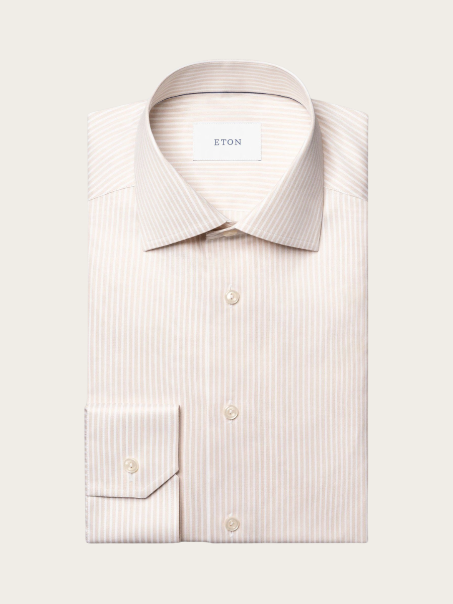 STRIPED SIGNATURE TWILL SHIRT, BEIGE