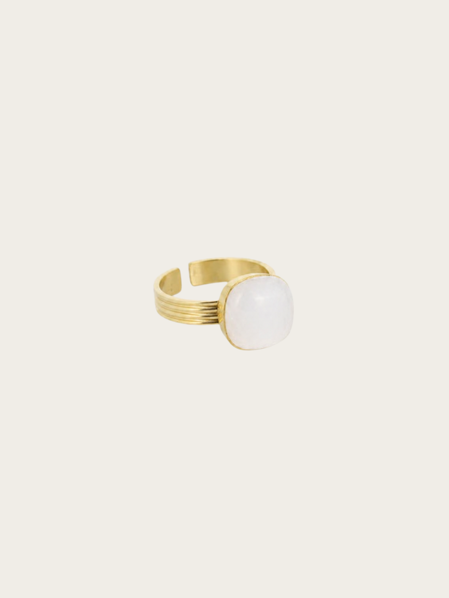 VINO WHITE AGAT RING, GOLDPLATED