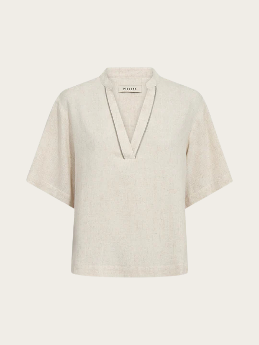 MILES BLOUSE, OYSTER WHITE MELANGE