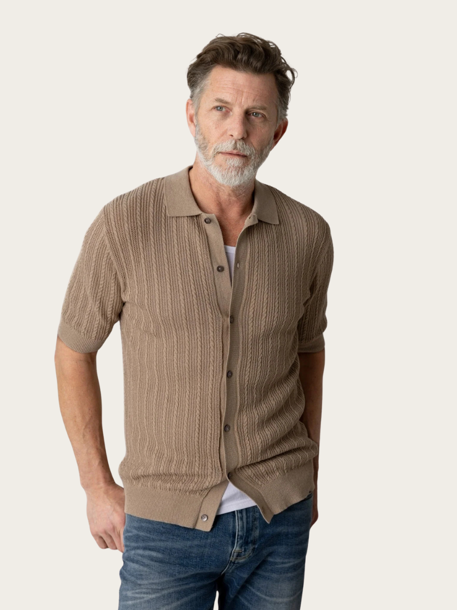 DARIO BUTTON SS POLO KNIT, DUNE