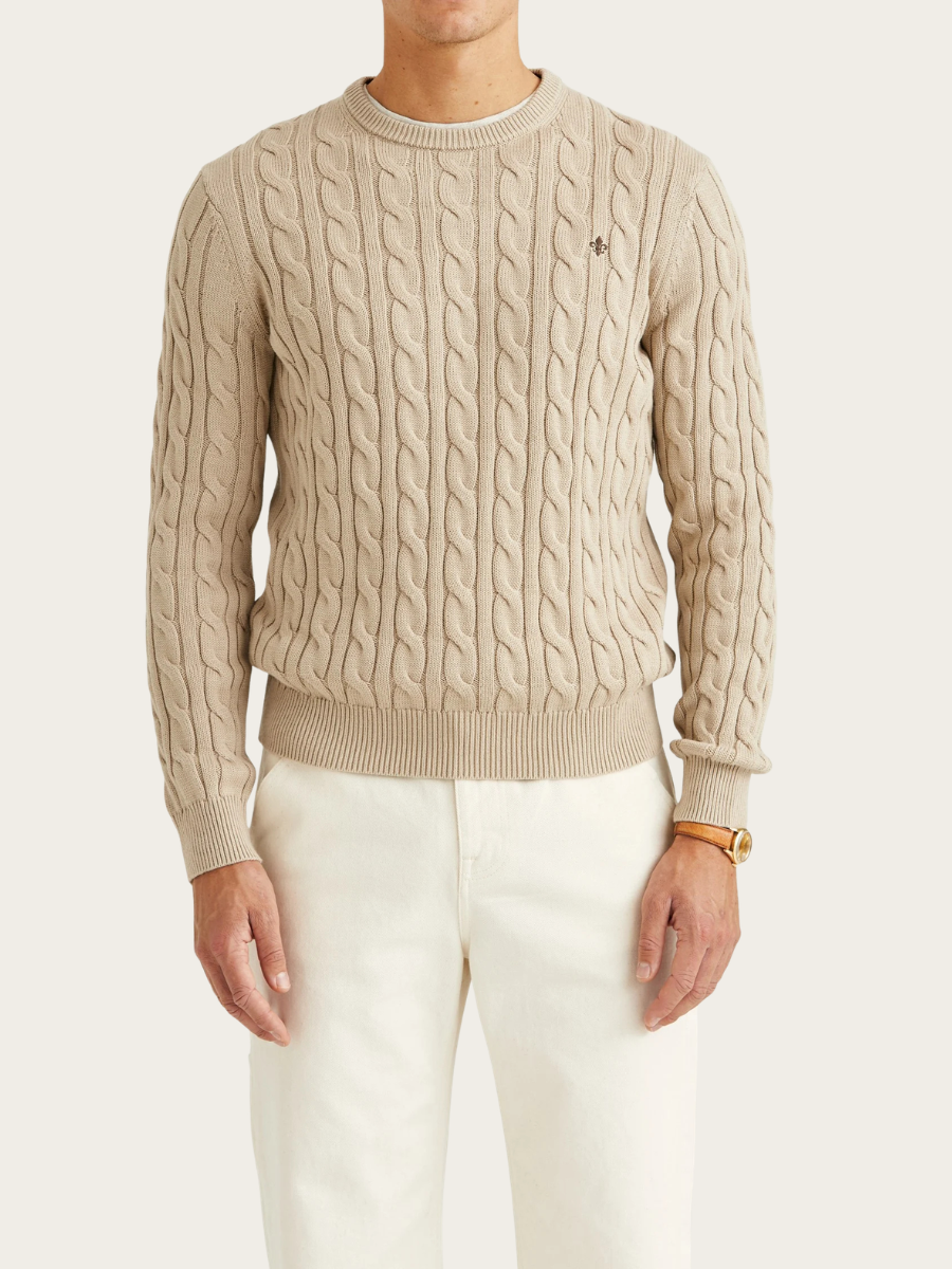 ETHAN CABLE ONECK KNIT, KHAKI