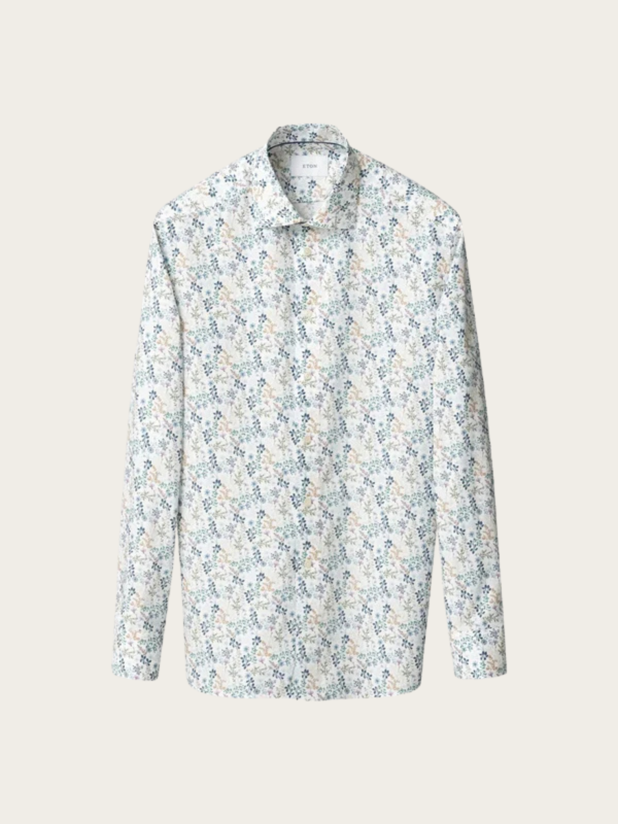 FLORAL TWILL SHIRT, COMTEMP, MID BLUE