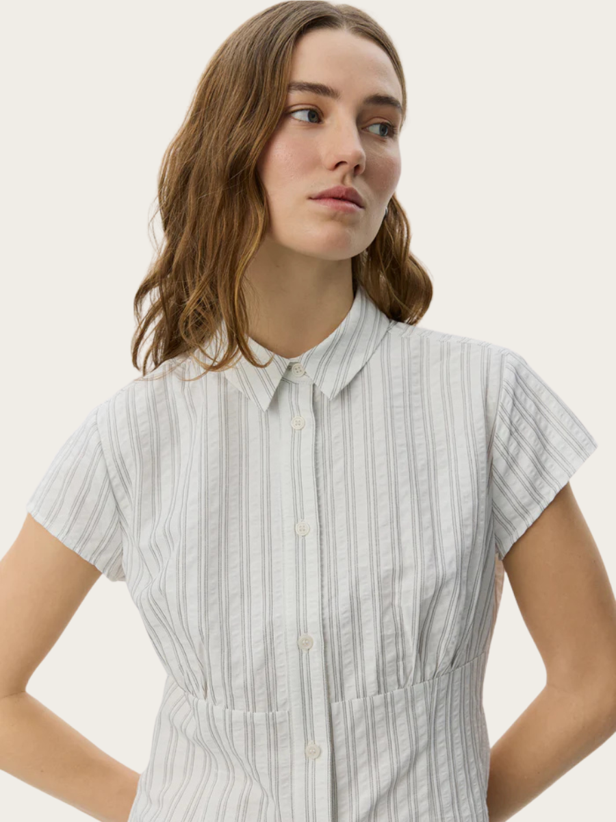 LILYAN STRIPED SLIM FIT SHIRT, OFF WHITE/BLACK STRIPE