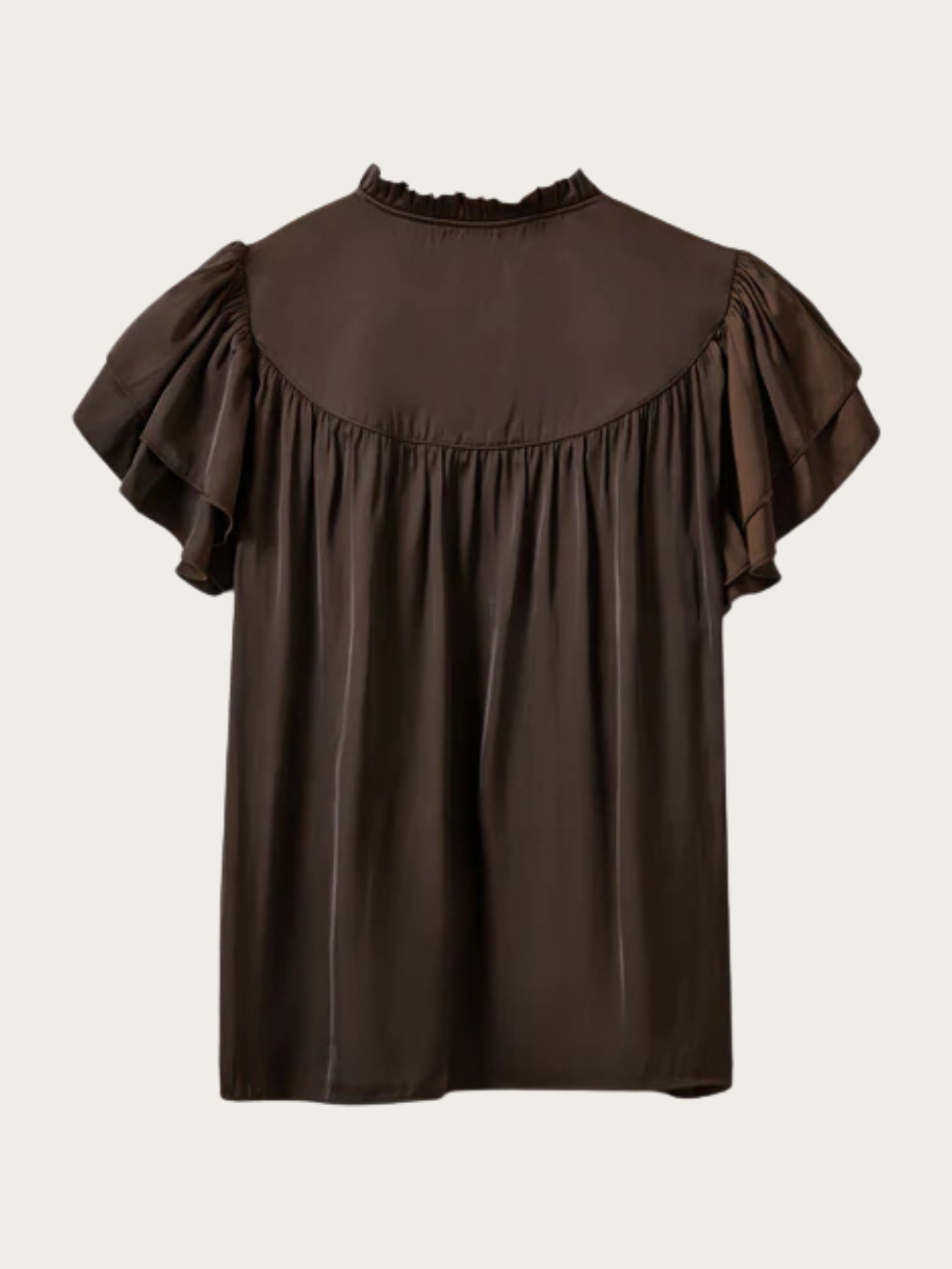 LALILA FRILL TOP, INTENSE BROWN
