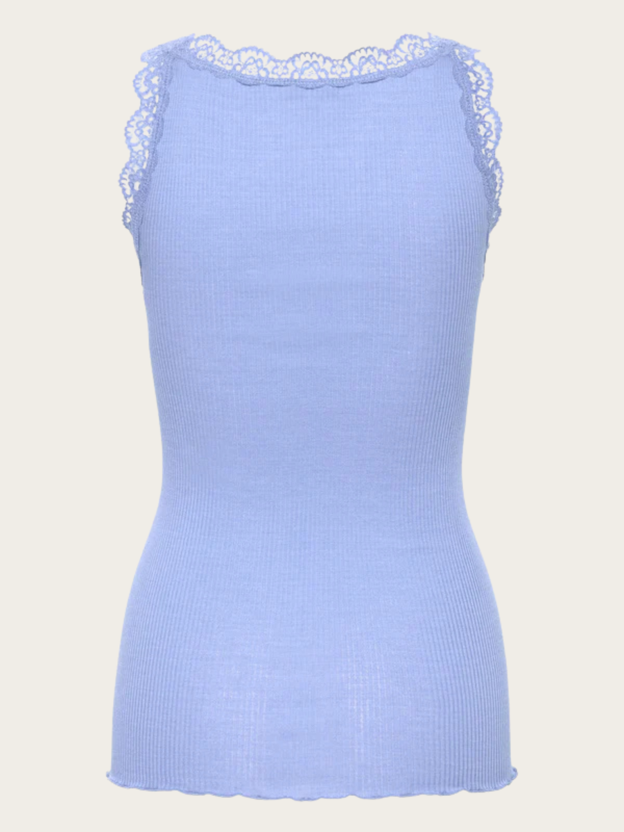 BALTA MODAL SL LACE U NECK TOP, BEL AIR BLUE