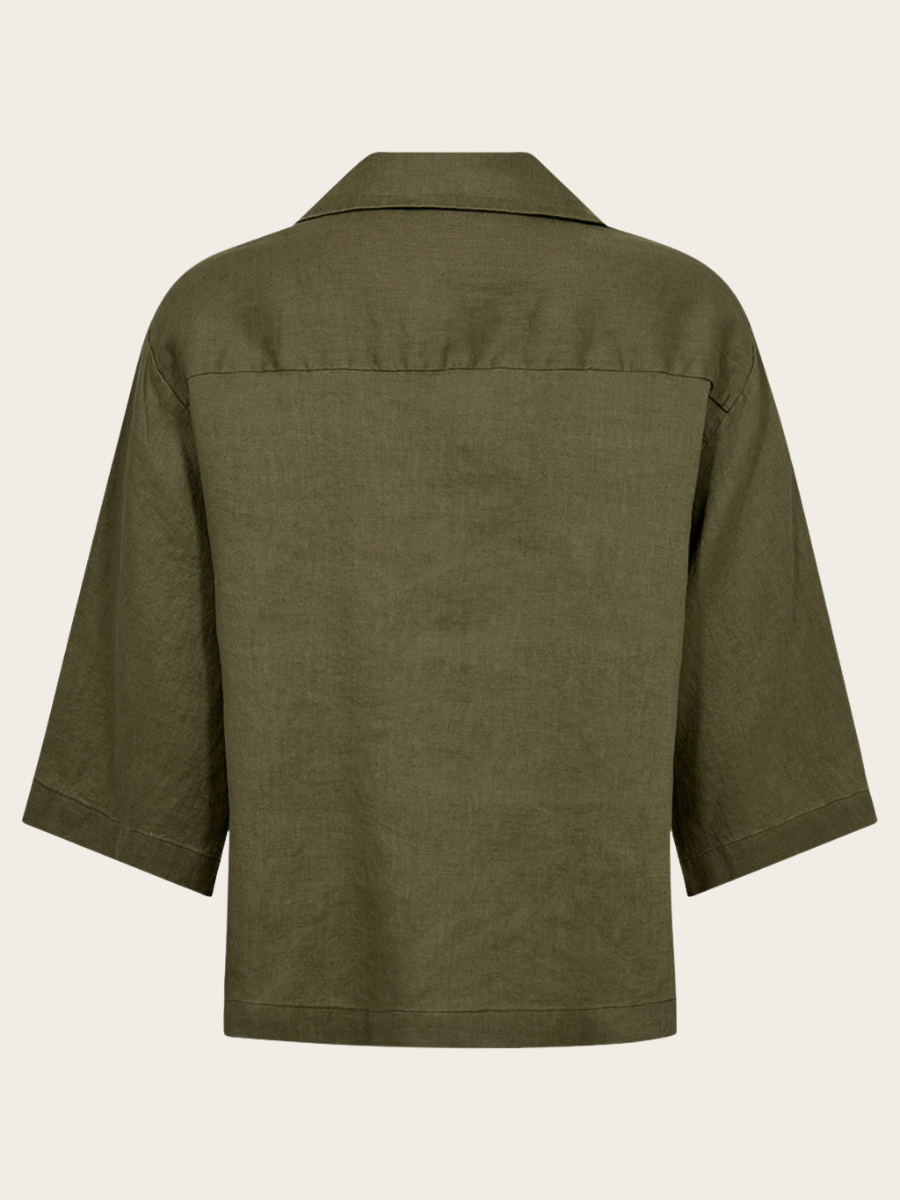 LINA LINEN V-NK BLOUSE, FADED GREEN