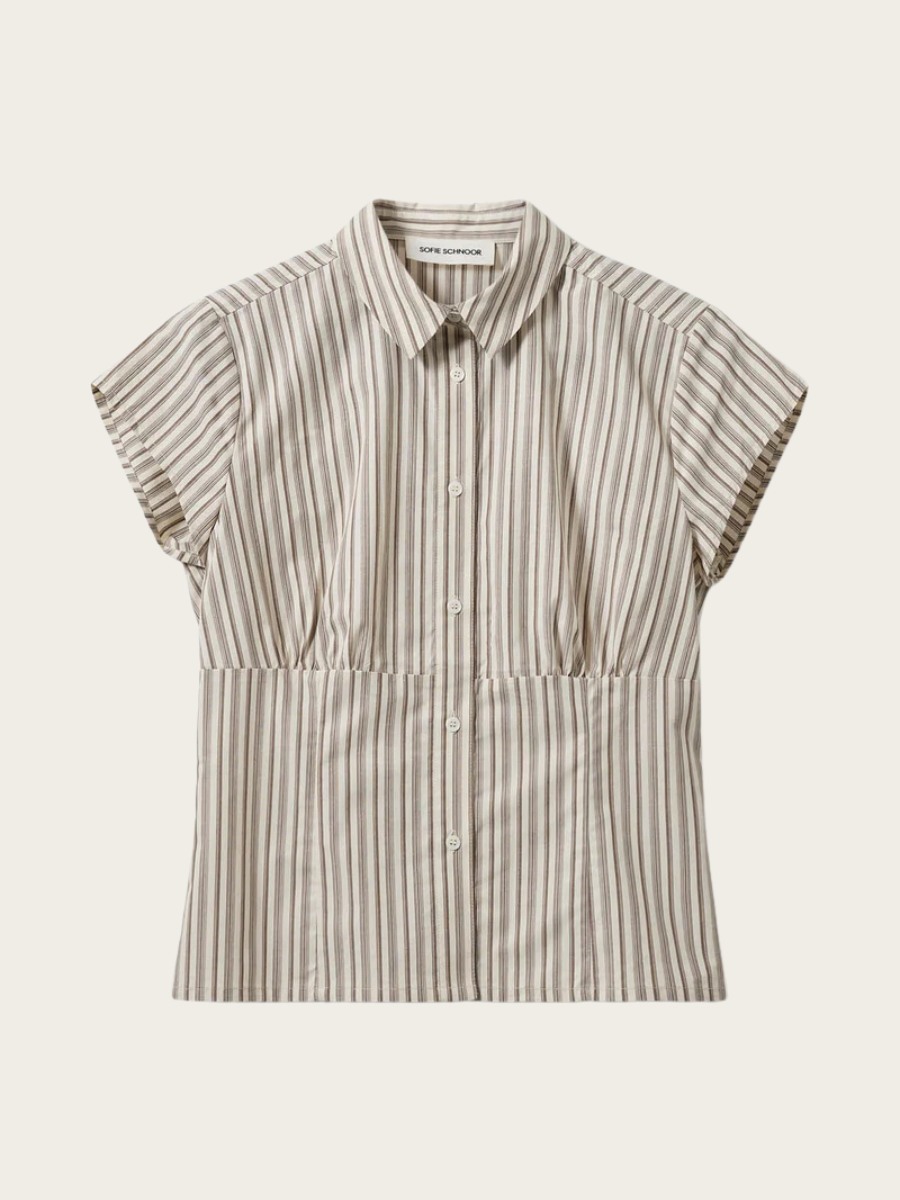 LILYAN FITTED SHIRT, LIGHT BROWN STRIPED