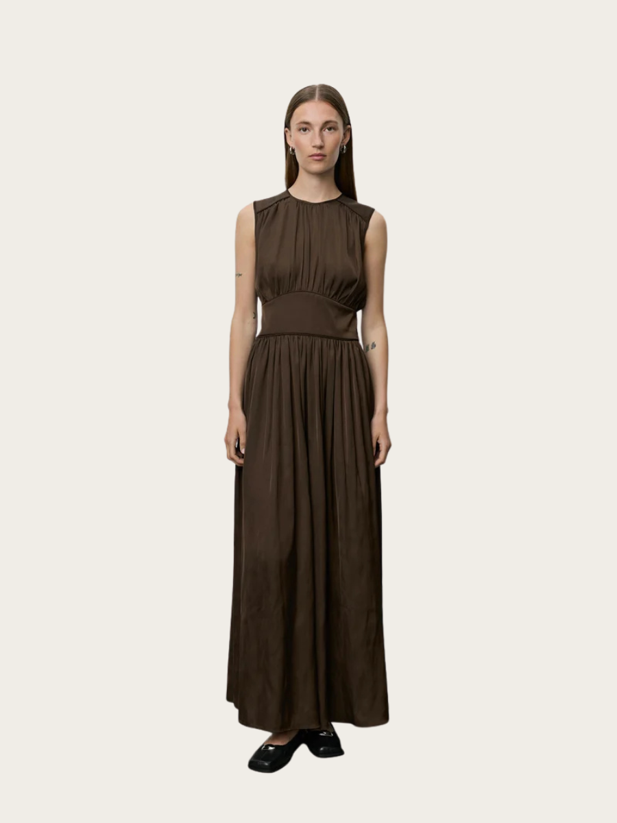 LIN MAXI DRESS, INTENSE BROWN
