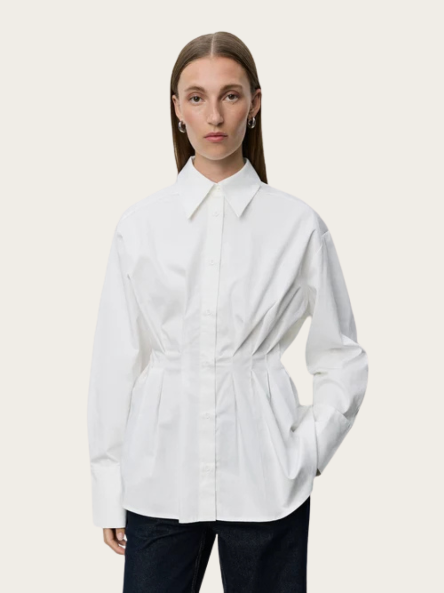 MIKRA FITTED SHIRT W/PLEATS, OFF WHITE