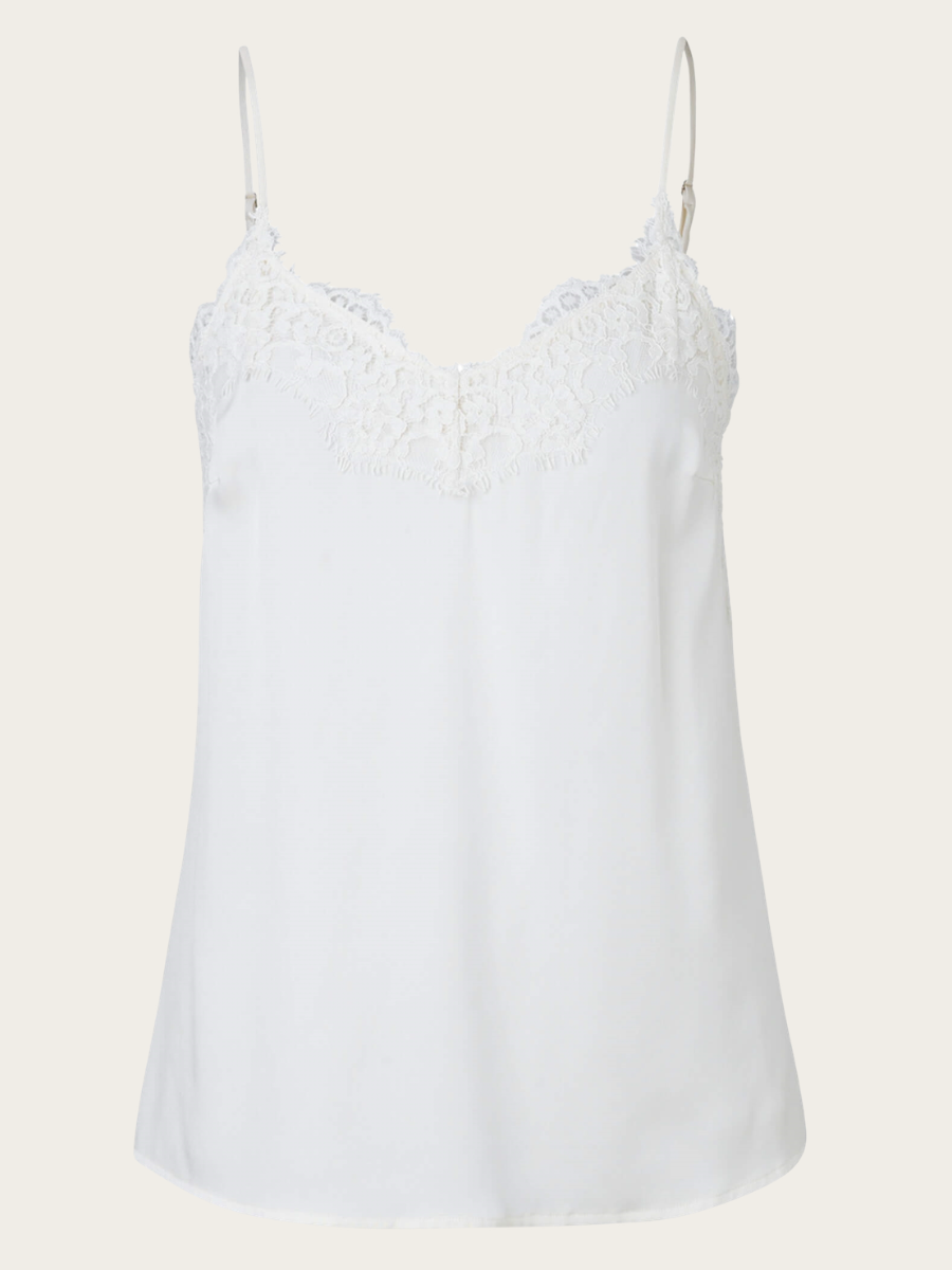 JADE SILK STRAP LACE TOP, IVORY