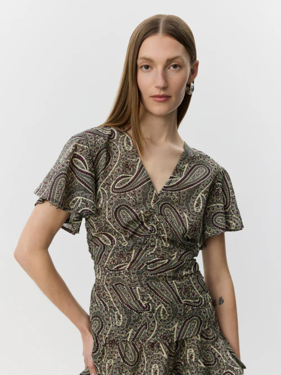 LEELA PRINTED BLOUSE, BORDEAUX MIX PAISLEY