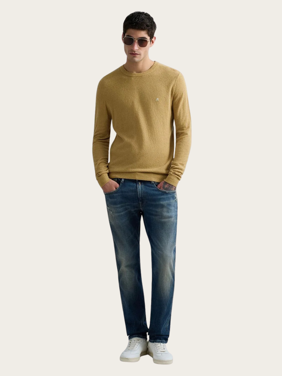 COTTON TERRY KNITTED SWEATER, DARK SAND