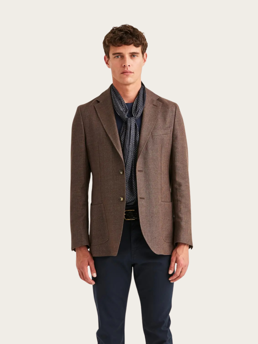 LINEN WOOL HOPSACK BLAZER, BROWN