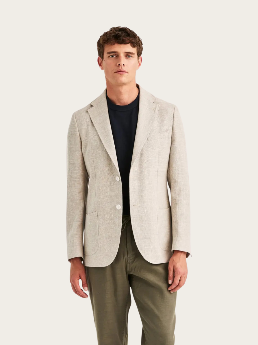 LINEN WOOL HOPSACK BLAZER, KHAKI