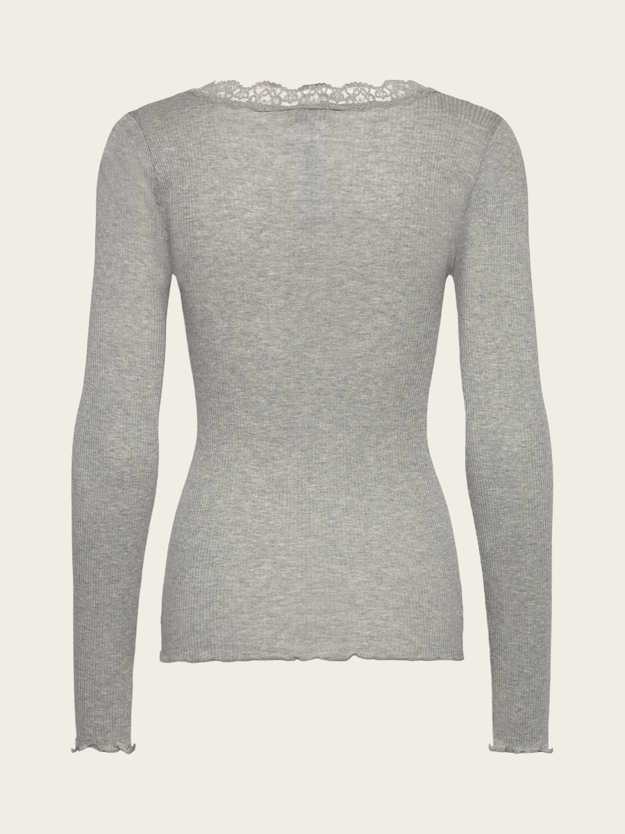 BALTA MODAL LS PLACKET T-SHIRT, LIGHT GREY MELANGE