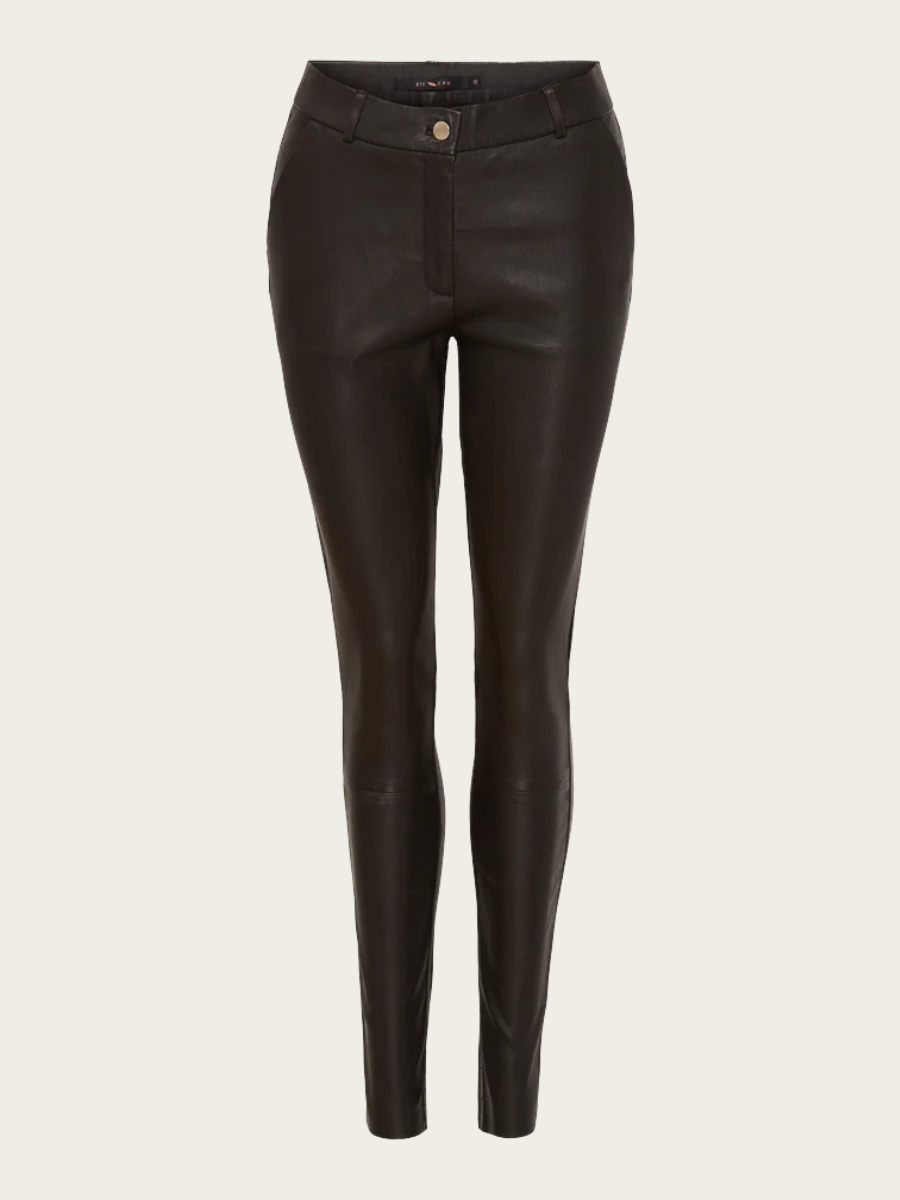 LEATHER PANTS W/POCKETS, COFFEE BROWN