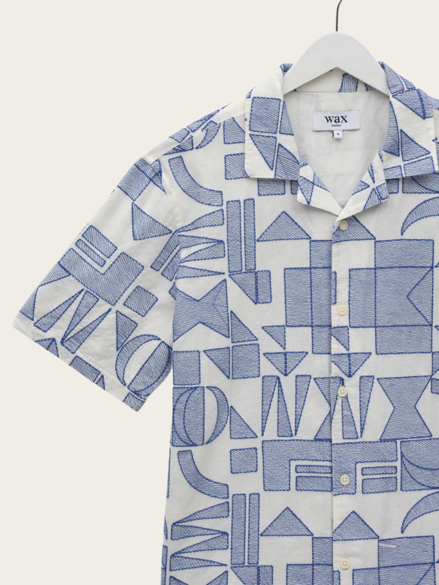 DIDCOT SS SHIRT, ECRU/BLUE