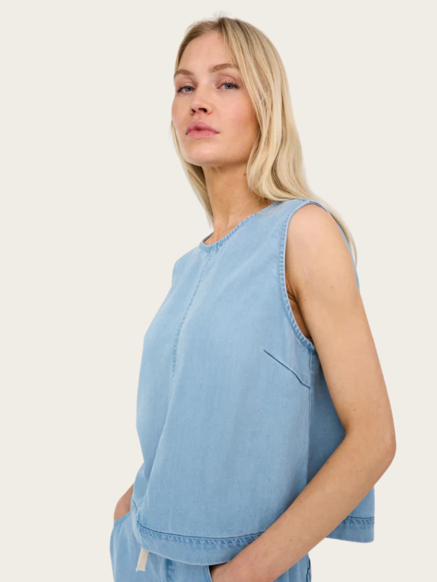 DREA DENIM TOP WAVES BLUE, DENIM BLUE