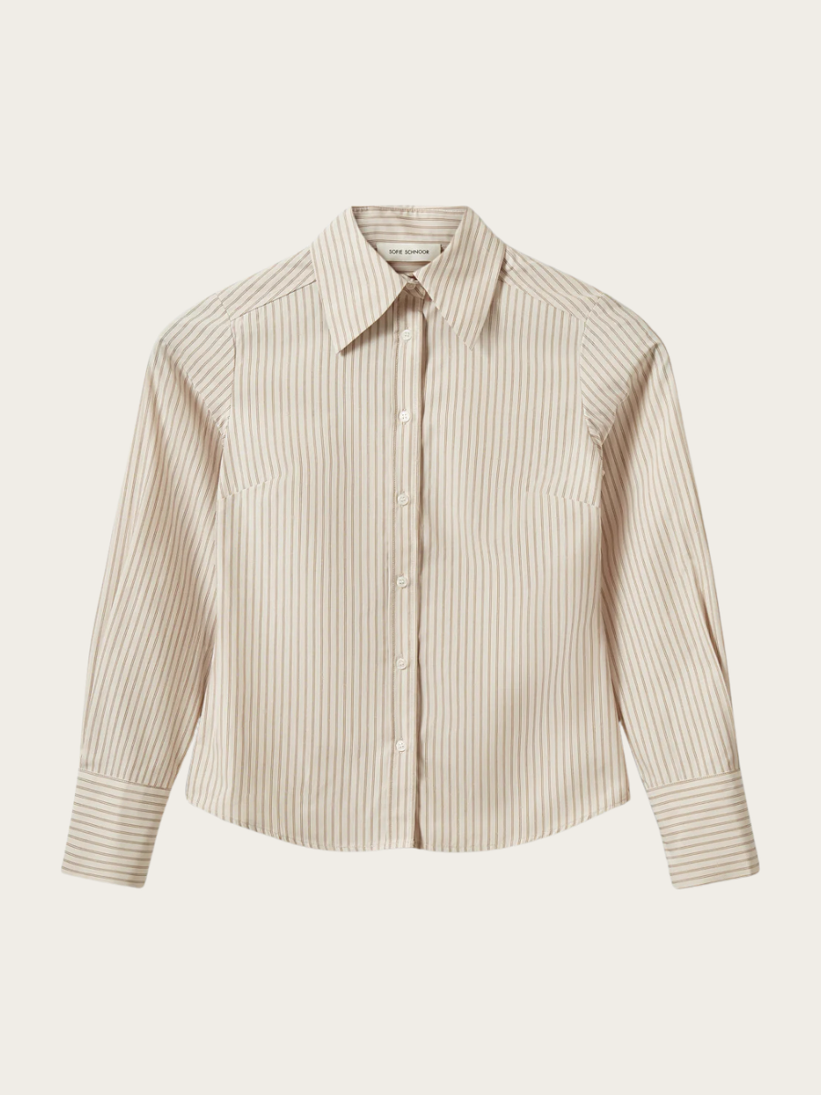 WILDA SLIM FIT SHIRT, LIGHT BROWN STRIPED